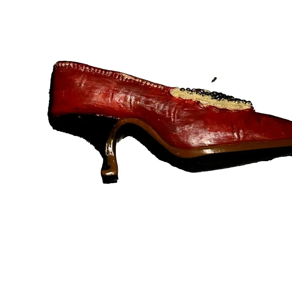 Vintage Handmade Miniature Victorian Red Heel w/ Navy Caviar Beading